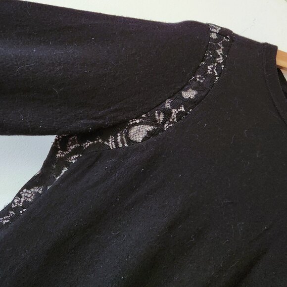 Ann Taylor Petite sz MP Black Lace Insert Bow Tie Back Top Blouse Sweater - Picture 3 of 16